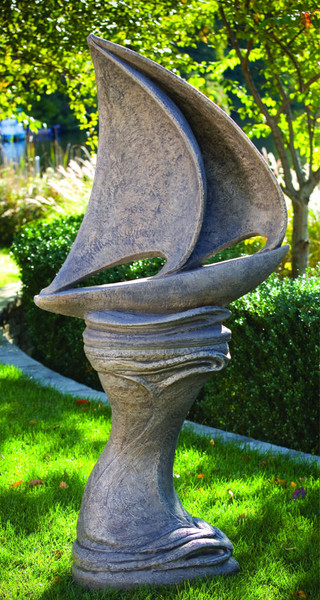 Sail Boat Sculpture on Pedestal Called Sailing Away Cement Matching